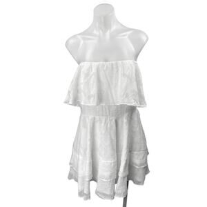 NEW Lulus White Strapless Tube Bandeau Flounce Tiered Ruffle A Line Mini Dress L